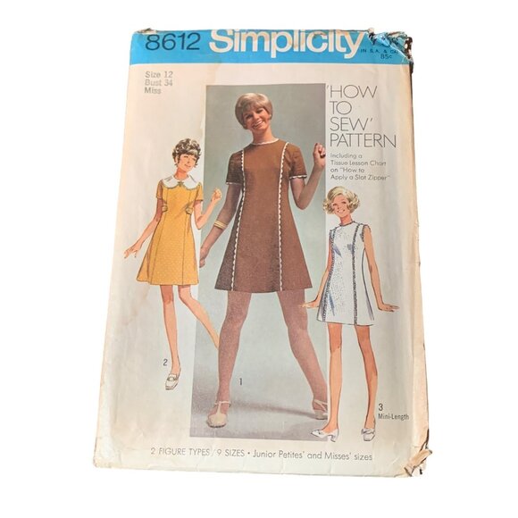 Simplicity 8612 Pattern Size 12 Misses Mini-Length Dress uncut - Picture 1 of 2